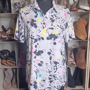 Women's Casual Polo Shirt - Multicolor Splatter Design